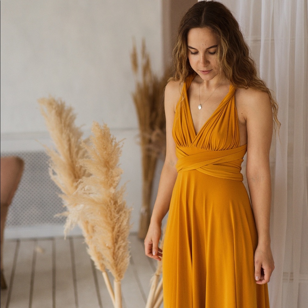 Mustard Yellow Infinity Bridesmaid Maxi Dress